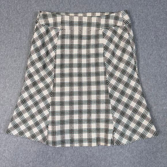 Ann Taylor Loft Plaid Skirt WMNS 10 Ivory/Teal/Brown Flared Trumpet Mini Office - Picture 2 of 6